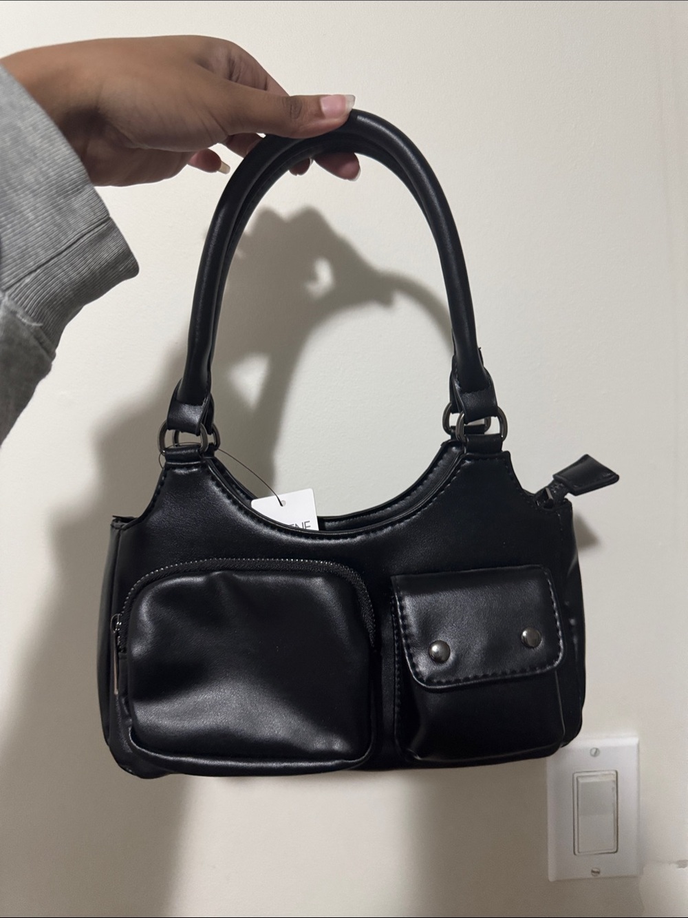 Black Women's Shoulder Bag with Front Pockets
